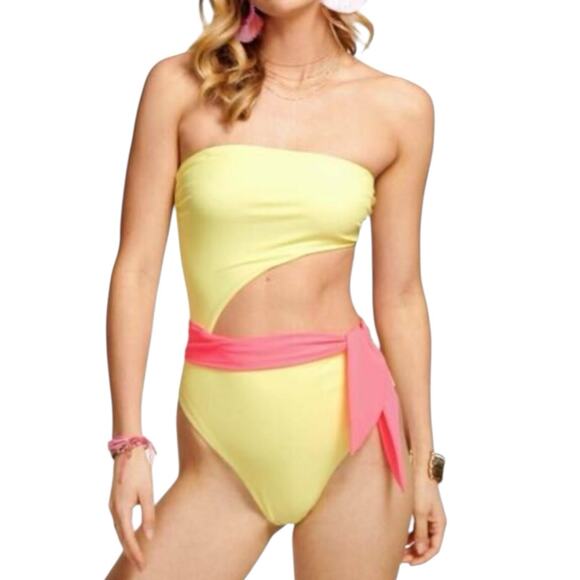 NWT Ramy Brook Color Blocked Gigi One Piece Tie Monokini Neon Swimsuit Medium - Picture 1 of 6